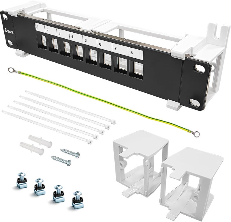Enmane 8 Port Blank Keystone Patch Panel Wall Mount 10inch with 89D Bracket Ethernet Patch Panel (Blank) - Image 1